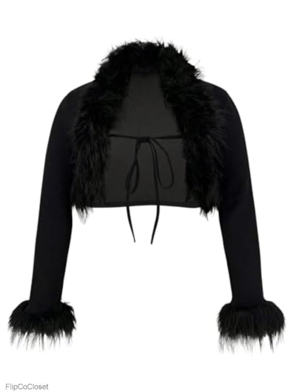 Women's Plus Size Faux Fur Cropped Jacket Y2K Tie Front